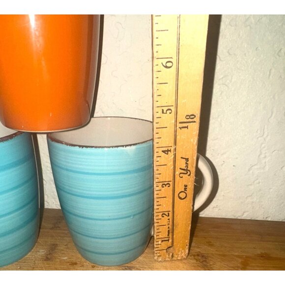 Royal Norfolk Ceramic Mugs Set Of 3 Orange & Blue Striped Dishwasher & Microwave - Picture 4 of 5